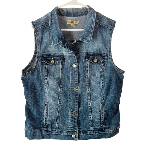 Nine West Vintage America Collection Denim Jean Boho Patchwork Vest Size XL - Picture 1 of 6